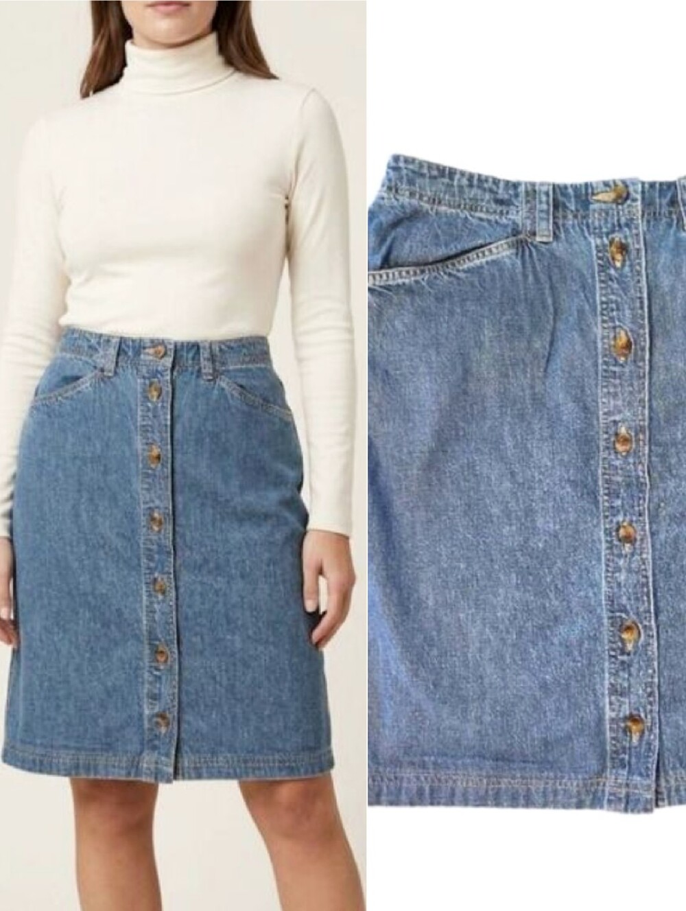 VTG 90s Blue Denim High Waist Button Down Front Jean Skirt SZ 12 Coastal Cowgirl
